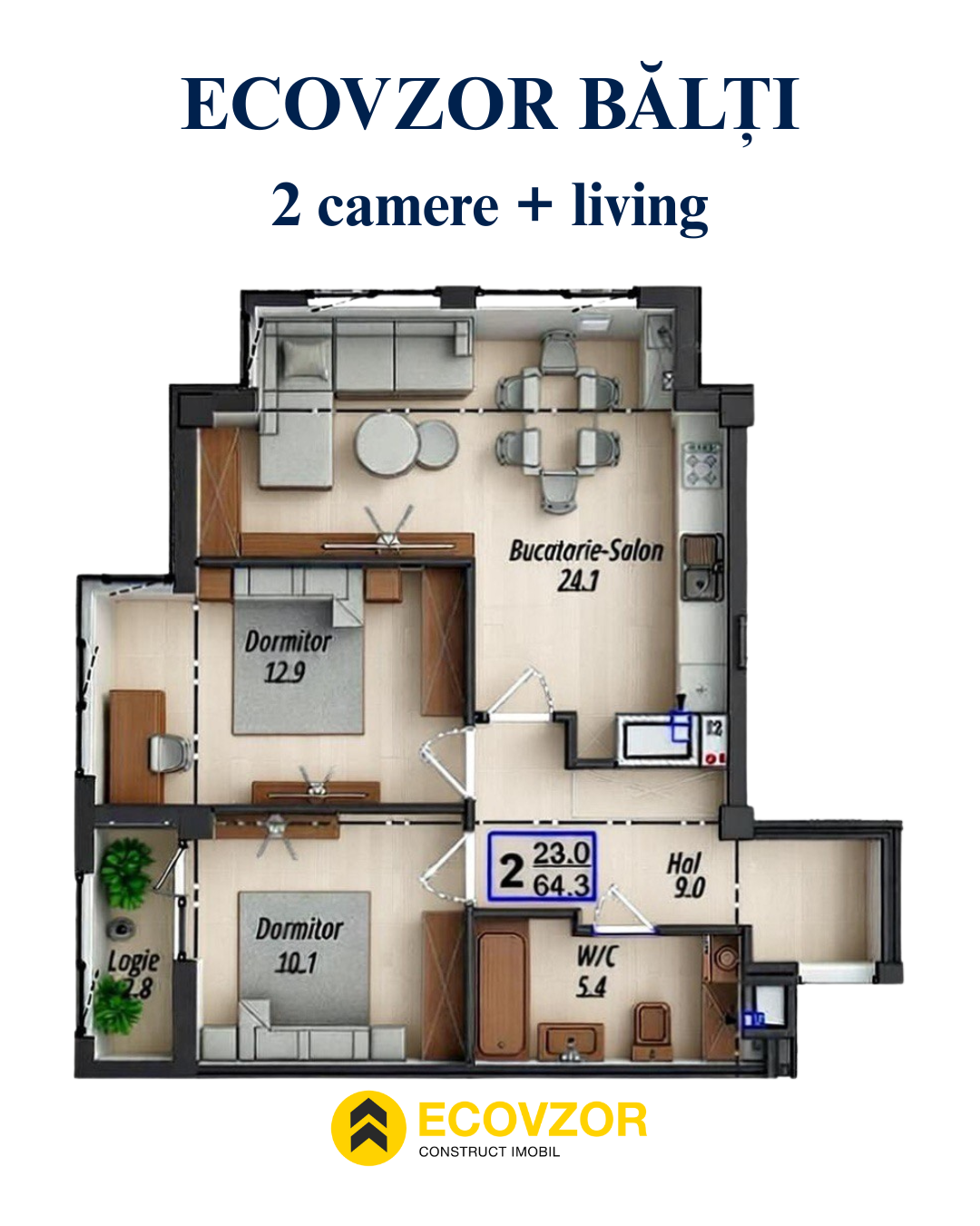 2 комнаты + ливинг