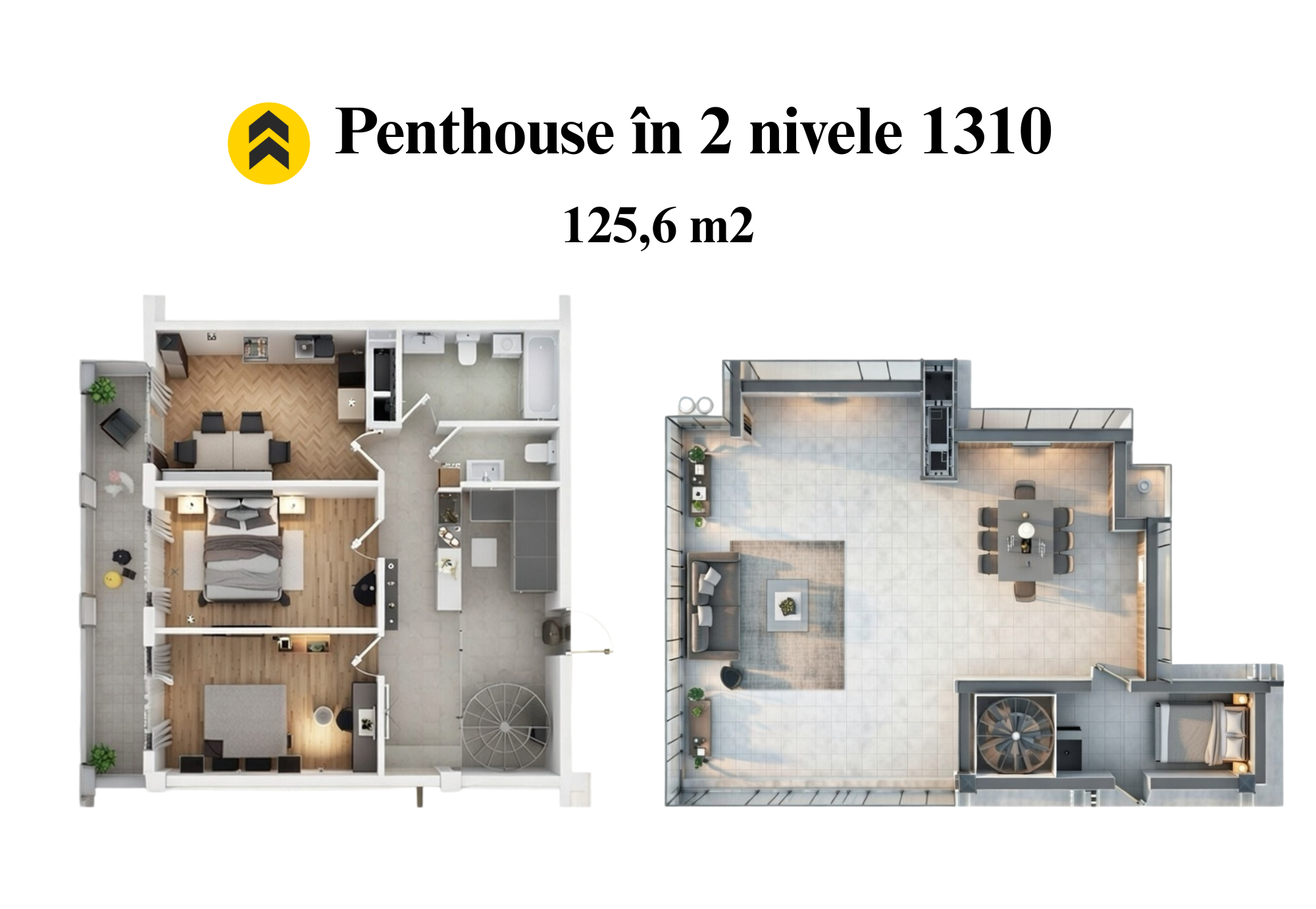 Duplex Penthouse - 2 camere + living + terasa